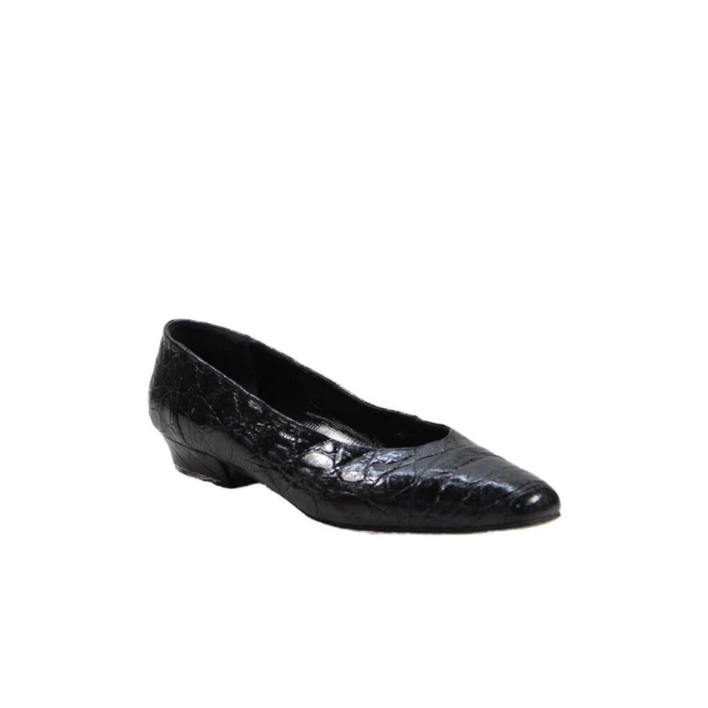 Petra Firenze Womens Leather Embossed Slip On Flats Black Size 10